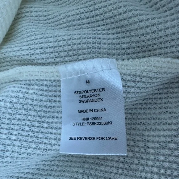 NWT Pink Republic Hooded Shirt Gray/Ivory Long Sleeve Women's Tee Waffle Knit - Picture 5 of 6